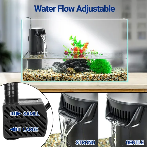 Vista 7 de Reptizoo - Filtro interno silencioso para tanque de tortugas, filtro de esquina de acuario de 92 GPH con biofiltración de 3 etapas, flujo ajustable