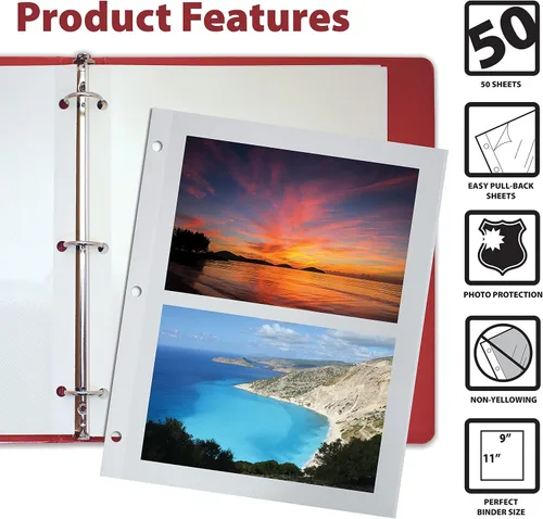 Vista 2 de Better Office Products - 50 hojas de montaje de fotos, 11 x 9 pulgadas, doble cara, 3 agujeros perforados, por Better Office Products, hojas