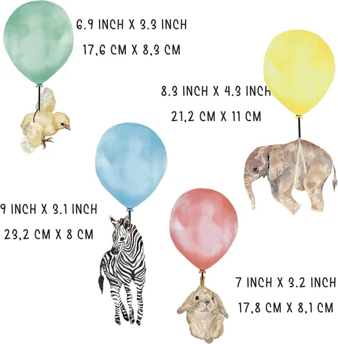 Vista 6 de Vieli Arte - Calcomanías de pared de acuarela de animales transparentes pequeños con globos transparentes. Calcomanías pintadas a mano, cebra