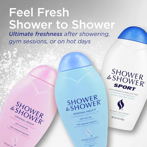 Vista 6 de Shower to Shower Morning Fresh - Polvo corporal con manzanilla para hombres y mujeres, sin talco, absorbe el sudor, evita rozaduras y olores