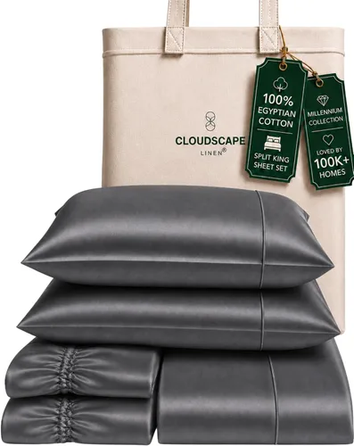 Vista 56 de Cloud Scape Linen - Juego de sábanas de algodón egipcio de doble capa, tamaño individual, tejido de satén de fibra larga, juego de 3 piezas, ropa