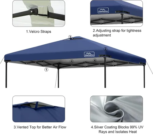 Vista 5 de KAMPKEEPER Cubierta de Repuesto Superior para Carpa Toldo Emergente con Ventilación de Aire y Correa Elástica Ajustable, Poliéster Resistente a Azul