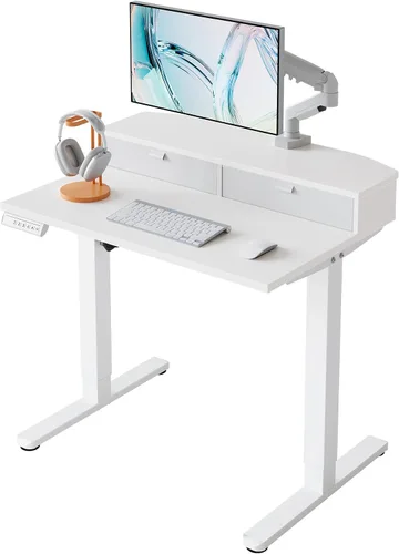 Vista 13 de HUANUO - Escritorio eléctrico de pie de 32 x 21 pulgadas con 2 cajones, compatible con montaje con abrazadera en C, escritorio de computadora