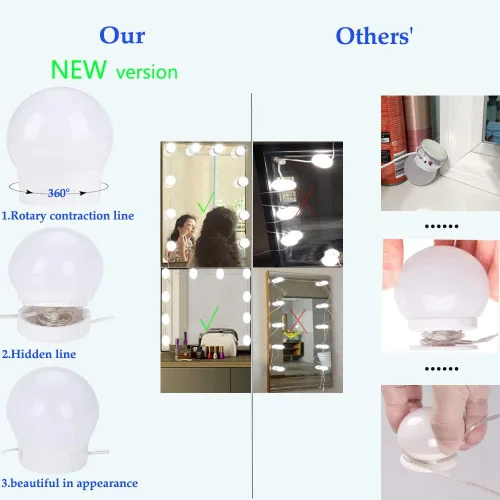 Vista 6 de FuLin - Luces de tocador para espejo, kit de luces LED estilo Hollywood con luz regulable, 10 bombillas, luces vanisty para tocador de maquillaje