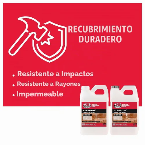 Vista 4 de J-B Weld Resina epoxi de mesa, kit de 1 galón, curado las 24 horas, es transparente, resistente a los arañazos y al agua