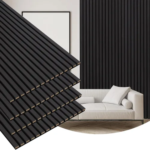 Vista 8 de Gaahing Paquete de 4 paneles de pared con acabado de madera, paneles acústicos de listones 3D para estudio de grabación, oficina, decoración Roble