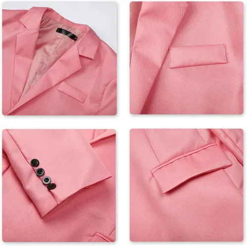 Vista 49 de YUNCLOS Chaqueta blazer casual de 1 botón con solapa con muescas para hombre