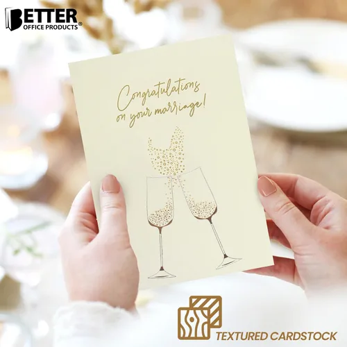Vista 9 de Better Office Products Tarjeta de felicitación de boda con lámina dorada y plateada metálica, sobre brillante dorado, tamaño clásico de 5 x 7