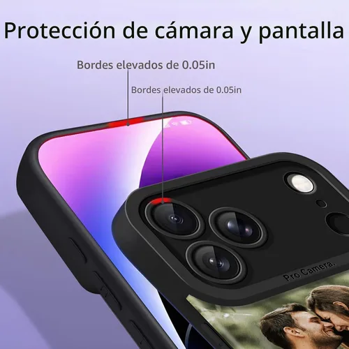 Vista 3 de Funda personalizada para iPhone 17, 16, 15, 14, 13, 12, 11 Pro/Max/Air/Puls, piel sintética + material TPU, bolsa de aire de cuatro esquinas es
