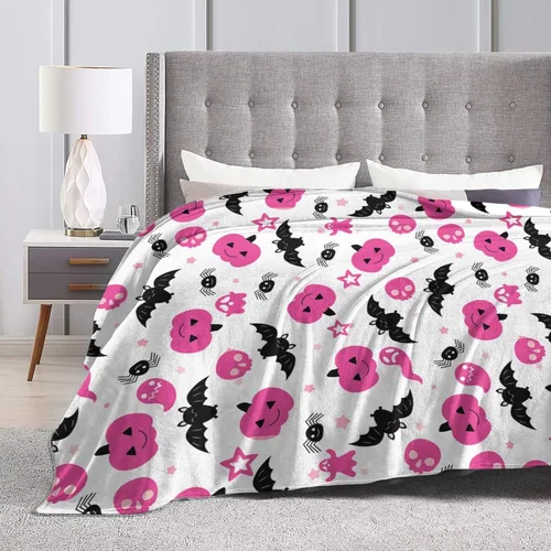 Vista 3 de Manta de Halloween de franela de forro polar suave, ligera, acogedora, cálida y linda, manta de felpa linda, manta para sala de estar, decoración