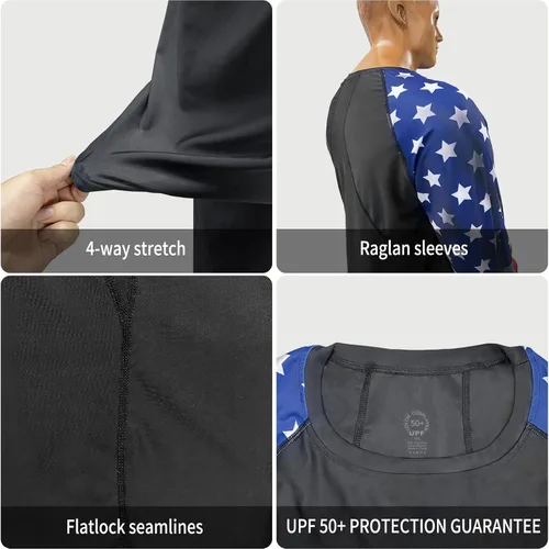 Vista 6 de color cosplayer Camiseta de compresión de manga larga para hombre, protección solar UPF 50+