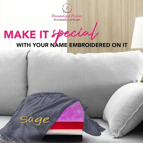 Vista 2 de Mantas personalizadas para adultos, manta personalizada con nombre bordado o monograma, funda de manta de forro polar suave para cama y sofá