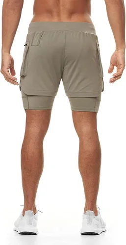 Vista 7 de Men's 2 in 1 Sports Shorts, Slim Fit, Lightweight, Comfortable, Quick Dry, Running, Cycling, Fitness, Yoga, Outdoor.