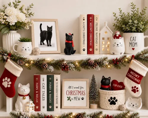 Vista 3 de Figurita colgante de árbol de Navidad de gato negro - Relleno de calcetín festivo, regalos para amantes de gatos, decoraciones de árbol de Navidad