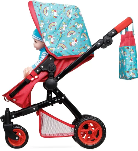 Vista 3 de Nuevo - Fash n kolor® Cochecito de muñeca de bebé, cochecito plegable para muñeca - Lindo cochecito de juguete con diseño de unicornio con rueda