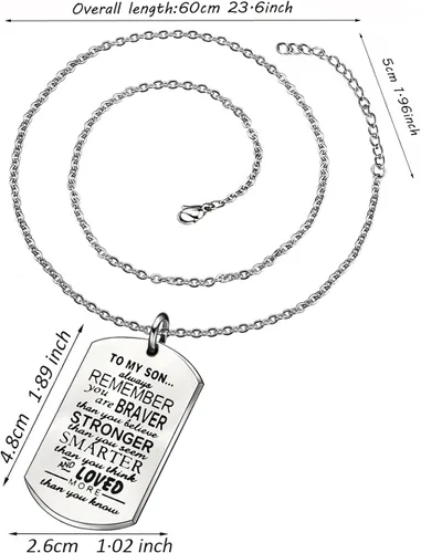 Vista 3 de lauhonmin Collar de regalo para hombre, niño, To My Son You are Braver Stronger Smarter than you think acero inoxidable