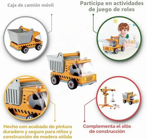 Vista 6 de Hape Vehículo de madera de los juguetes de la construcción del camión volquete multicolor, L: 10.2, W: 5.7, H: 6.6 pulgadas