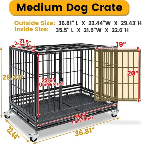 Vista 3 de Jaula apilable de 36 pulgadas para perros de alta ansiedad, medianos y pequeños, jaula indestructible a prueba de escapes para interiores con doble