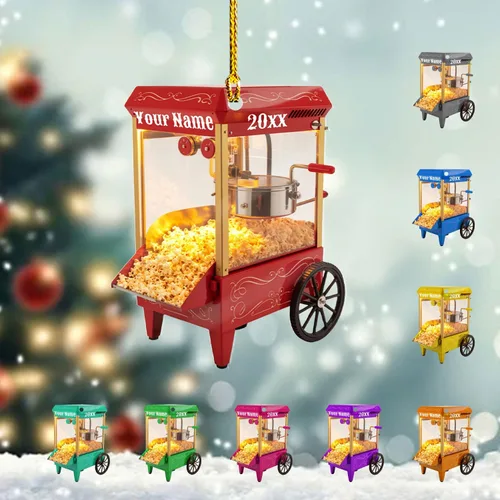 Vista 14 de Adorno de Navidad personalizado de máquina de palomitas de maíz 2025, caja de palomitas de maíz plana 2D, decoración de árbol, regalo único
