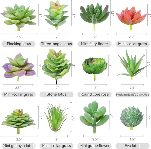 Vista 2 de HappyHapi 12 piezas de suculentas artificiales, mini plantas falsas sin maceta para manualidades, pequeñas suculentas de plástico surtido