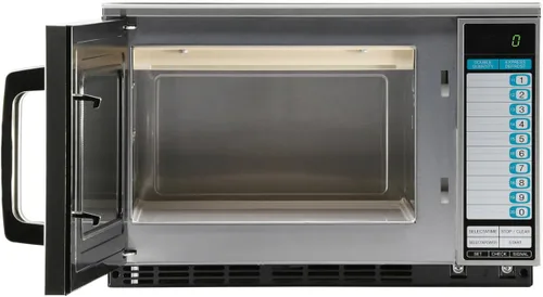 Vista 4 de Sharp Horno microondas comercial R25JTF, 2100W, resistente, 0.70 pies cúbicos de acero inoxidable, 20 entradas de programa, cocción en 3 etapas
