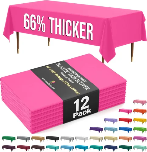 Vista 18 de Exquisite 66% Thicker Premium Plastic Table Cloth Rectangle Table Cover 0.5 Mil 6 Pack Aqua Table Cloth 54 Inch x 108 Inch Disposable Tablecloth