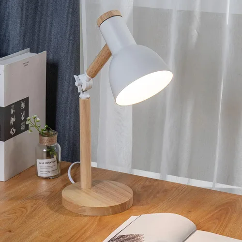 Vista 4 de Lámpara de escritorio moderna de madera con pantalla metálica ajustable - Lámpara de mesita de noche y negro para oficina, estudio, dormitorio