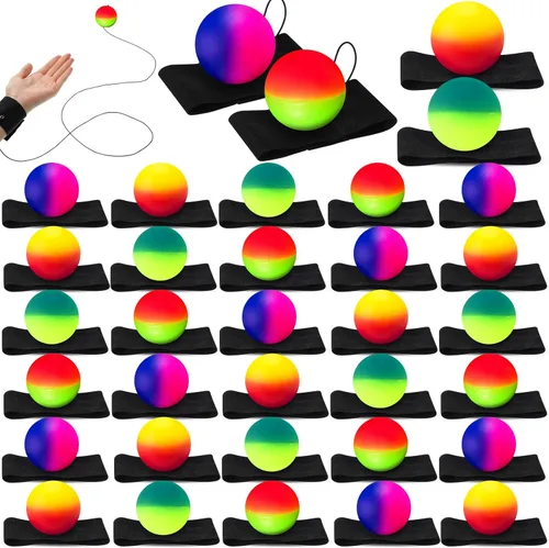 Vista 10 de Jerify - 30 unidades de pelota de retorno de muñeca en una cuerda, deportes de béisbol, regalos de fiesta de fútbol, baloncesto, muñeca de retorno