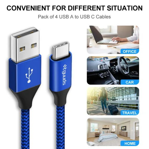 Vista 8 de etguuds Cable USB A a USB C, paquete de 5 (3/3/6/6/10 pies) de carga rápida tipo C Cable de carga USBC para iPhone 17 16 15 Pro Max Plus Air, Azul