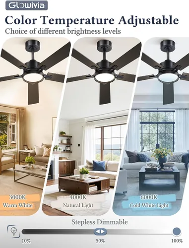 Vista 4 de 52 Inch Ceiling Fan with Lights,APP&Remote Control,DC Motor Black