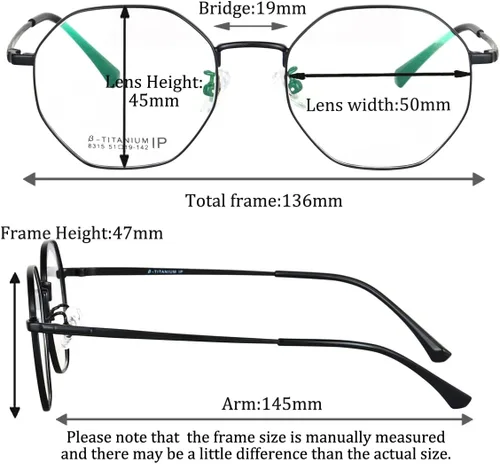 Vista 6 de SHINU Gafas de computadora con bloqueo de luz azul para hombre y mujer, marco de titanio con bisagra de resorte, 8315 Negro