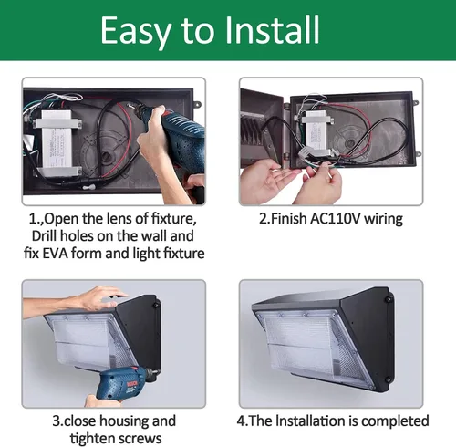 Vista 5 de Paquete de luz LED de pared de 80 W con fotocélulas del atardecer al amanecer, luz diurna de 10500 lm 5000 K, entrada AC100-277V, reemplazo de 500 W