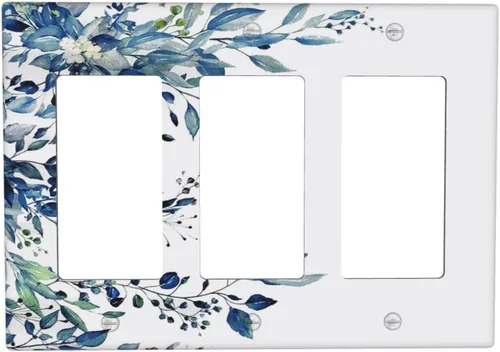 Vista 137 de Cubiertas de Enchufe Dúplex de 1 Gang con Hojas Florales de Eucalipto Azul en Acuarela, Placa Frontal Decorativa para Interruptor de Luz, Placa