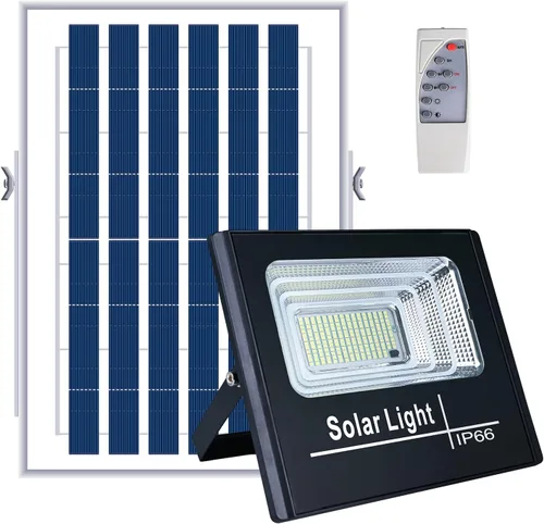 Vista 8 de UT - Luces solares para exteriores, 56 luces LED de seguridad solar con control remoto, sensor automático del atardecer al amanecer IP66