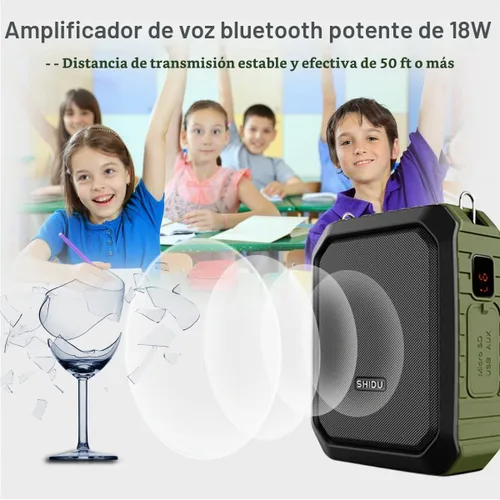 Vista 2 de Amplificador de voz inalámbrico Bluetooth Micrófono para profesor de 18 W, impermeable, amplificador de voz portátil, micrófono recargable