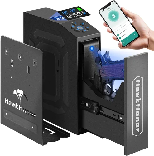 Vista 8 de Caja fuerte para pistola, funda de pistola, deslizante biométrico para pistola, para mesita de noche, caja fuerte para pistola para escritorio
