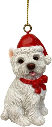 Vista 19 de Yuletide Designs Figura de perro adornos de Navidad con sombreros de Papá Noel