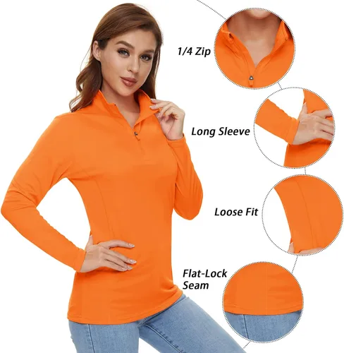 Vista 5 de CRYSULLY Camisas de manga larga para mujer, protección solar, cremallera de 14, de verano, de secado rápido