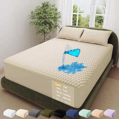 Vista 31 de OhGeni - Protector de colchón 100 % impermeable, almohadilla suave para colchón tamaño individual, resistente al pelo de mascotas y a la enuresis