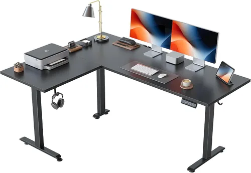 Vista 10 de Agilestic Escritorio de Pie en Forma de L de 59 Pulgadas de Altura Ajustable, Escritorio de Esquina Eléctrico de Pie, Mesa de Computadora Sit Stand