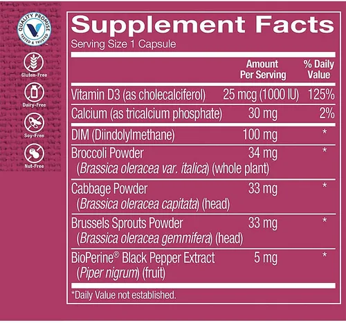 Vista 2 de The Vitamin Shoppe DIM 100MG con pimienta negra Bioperine (60 cápsulas)