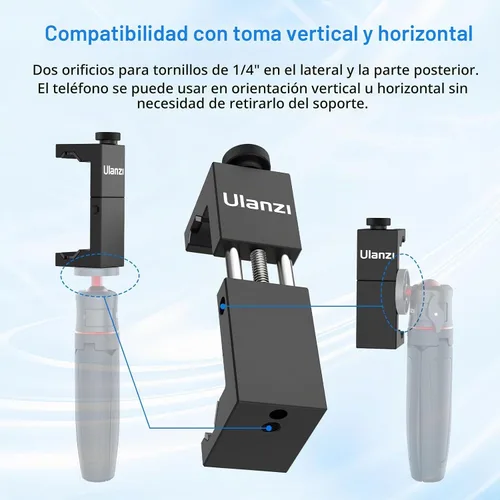 Vista 2 de ULANZI ST-02S Soporte de trípode de aluminio para teléfono con soporte de zapata fría, soporte vertical y horizontal, abrazadera ajustable de metal