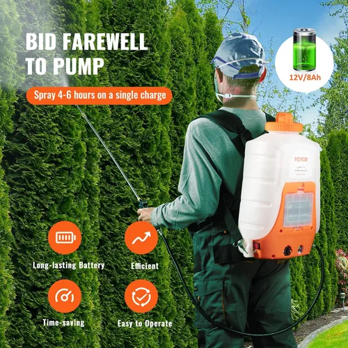 Vista 3 de VEVOR Pulverizador de mochila alimentado por batería, presión ajustable de 0-90 PSI, tanque de 4 galones, rociador de mochila con 8 boquillas y 2