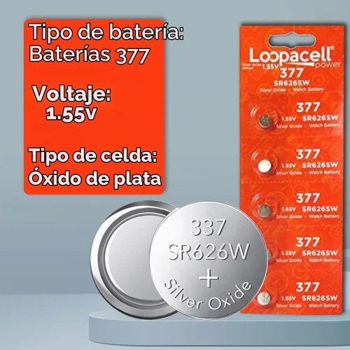 Vista 3 de LOOPACELL 377/376 / SR626W / SR626SW / Baterías de reloj de óxido de plata (paquete de 5) – Batería de celda de moneda de larga duración de 1.55 V