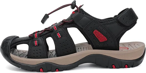 Vista 3 de FLARUT - Sandalias deportivas para hombre, sandalias para senderismo y exteriores, sandalias casuales, punta cerrada, de cuero, atléticas, ligeras