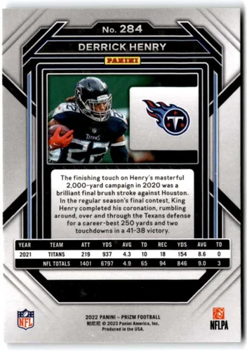 Vista 2 de 2022 Panini Prizm Football #284 Derrick Henry Tennessee Titans Official NFL Trading Card (Stock Photo shown, card is in Near Mint to Mint Condition)