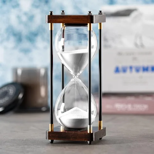 Vista 10 de Reloj de Arena Grande de 60 Minutos, Temporizador de Arena de Madera Decorativo con Arena Negra, Reloj de Arena de 1 Hora