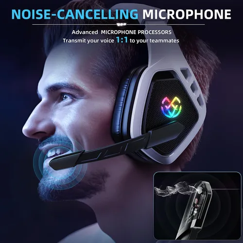 Vista 4 de Tatybo Auriculares inalámbricos para juegos para PC, PS5, PS4, Switch, Mac, auriculares USB de 2.4 Ghz con micrófono, modo con cable de 0.138 in