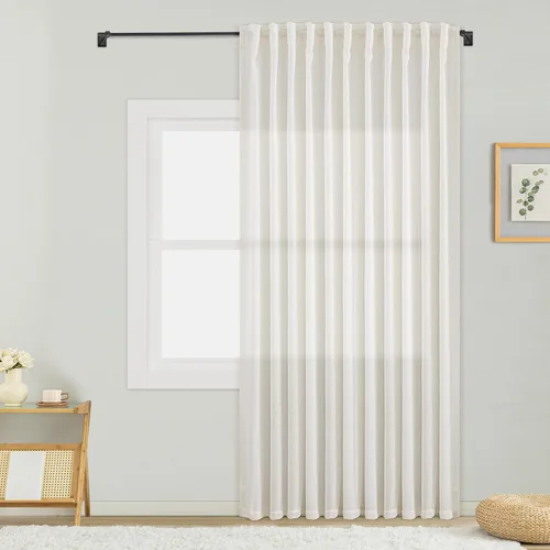 Vista 29 de mstexa Cortinas de lino gris de 132 pulgadas para techos altos, sala de estar, protección de privacidad, filtrado de luz, cortinas extralargas