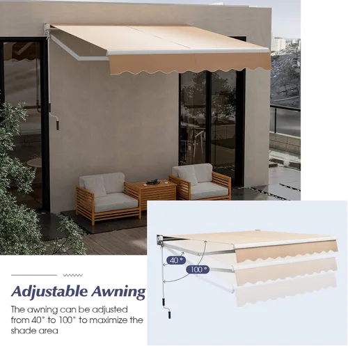 Vista 28 de Giantex Toldo retráctil para patio – Refugio solar de 8 x 6.6 pies con manivela manual fácil, estructura metálica de alta resistencia, toldo Beige